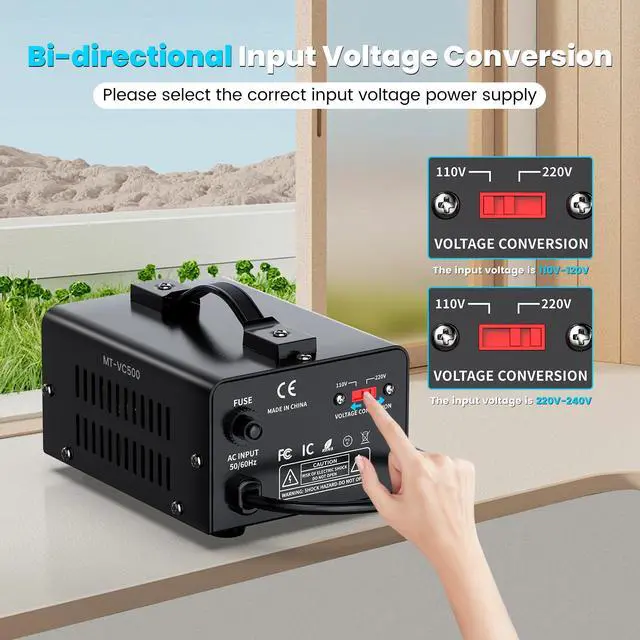 Alt view image 4 of 6 - 500W Voltage Converter Transformer(110V to 220V or 220V to 110V) Step Up/Down Converter 110/120 Volt - 220/240 Volt w/US Power Cord,Circuit Breaker Protection, LCD Screen Display, Manual Setting