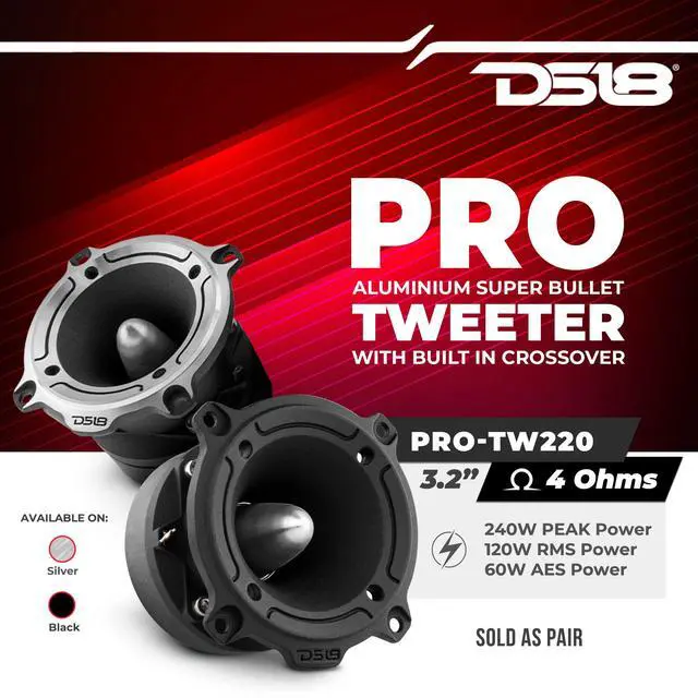 Alt view image 2 of 6 - PRO-TW220 Aluminum Super Bullet Tweeter 1" 350W Max 225W RMS with Built In Crossover (2 Speakers Included), New Model