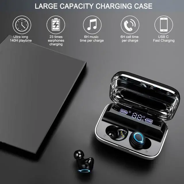 Alt view image 4 of 6 - Wireless Earbuds, Bluetooth 5.3 Earbuds 140H Playtime Headphones HD Stereo Noise Cancelling Earphones in Ear with Mic, USB-C Charging Case, IP7 Waterproof Headset for Sports