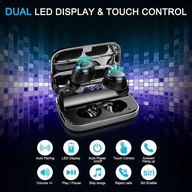 Alt view image 6 of 6 - Wireless Earbuds, Bluetooth 5.3 Earbuds 140H Playtime Headphones HD Stereo Noise Cancelling Earphones in Ear with Mic, USB-C Charging Case, IP7 Waterproof Headset for Sports