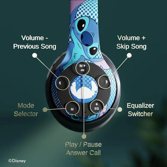 Alt view image 5 of 6 - Disney Lilo & Stitch Expressions Bluetooth Over-Ear Headphones, Wireless Foldable Headset with Built-in Microphone - Stitch Expressions Design, for Adults and Kids