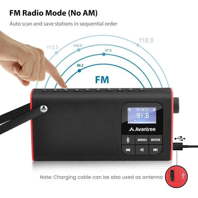Alt view image 2 of 6 - SP850 Portable 3-in-1 FM Radio with Bluetooth Speaker | Compact Radio with SD Card MP3 Player, Rechargeable, LED Display & Headphone Jack, Pocket Size with Handheld
