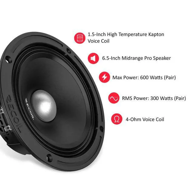 Alt view image 5 of 6 - MS65-4P 6.5-Inch Midrange Pro Audio Car Speakers Door Speakers | Premium Quality 600 Watts Max Pair 4Ohm, 1.5-Inch High Temperature Kapton Voice Coil