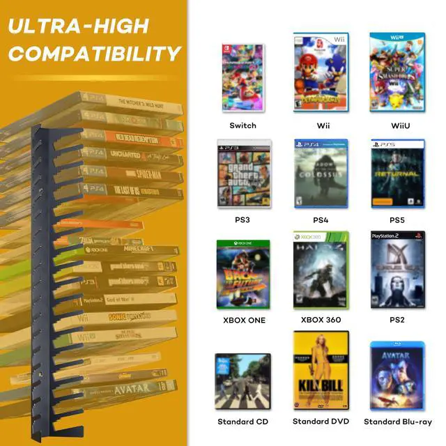 Alt view image 2 of 6 - Video Game Storage Wall Mount Game Case Holder, Metal Wall Mounted Media Storage Shelves for PS, Xbox, Switch Game Organizer (4-Pack)