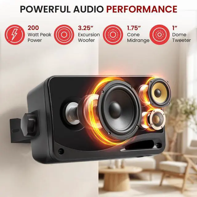 Alt view image 2 of 6 - 3-Way Indoor Outdoor Speaker System - 3.5 Inch 200W Pair of Mini Box Ceiling Wall Mount Speakers w/1" Tweeter, 3.25" Woofer, 1.75 Midrange - Home Theater Entertainment, PA System - 2022SX