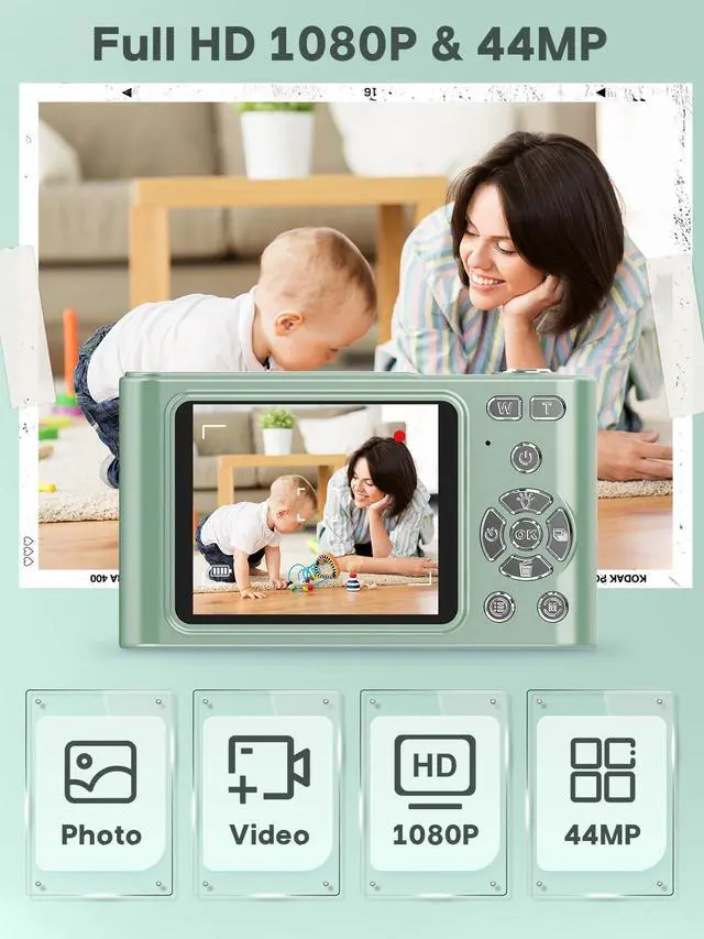 Alt view image 2 of 6 - Digital Camera - 1080P Vlog Camera, 44MP Compact, 16X Zoom, Anti-Shake, Green Gift for Kids
