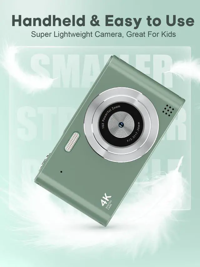 Alt view image 3 of 6 - Digital Camera - 1080P Vlog Camera, 44MP Compact, 16X Zoom, Anti-Shake, Green Gift for Kids