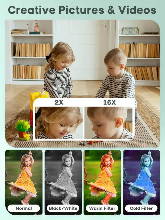 Alt view image 4 of 6 - Digital Camera - 1080P Vlog Camera, 44MP Compact, 16X Zoom, Anti-Shake, Green Gift for Kids