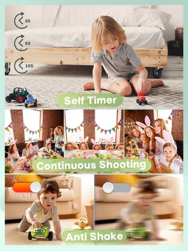 Alt view image 5 of 6 - Digital Camera - 1080P Vlog Camera, 44MP Compact, 16X Zoom, Anti-Shake, Green Gift for Kids
