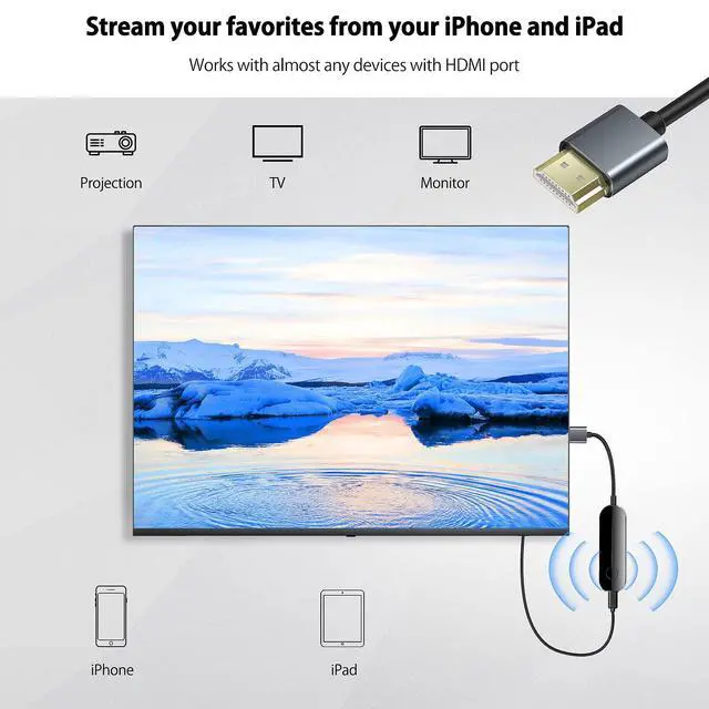 Alt view image 5 of 6 - Wireless HDMI Adapter for iPhone iPad (iOS Only, Not for Android), AirPlay Screen Mirroring to TV Monitor Projector, Plug & Play iShare iOS Display Dongle, Support YouTube Tiktok, HD 1080P