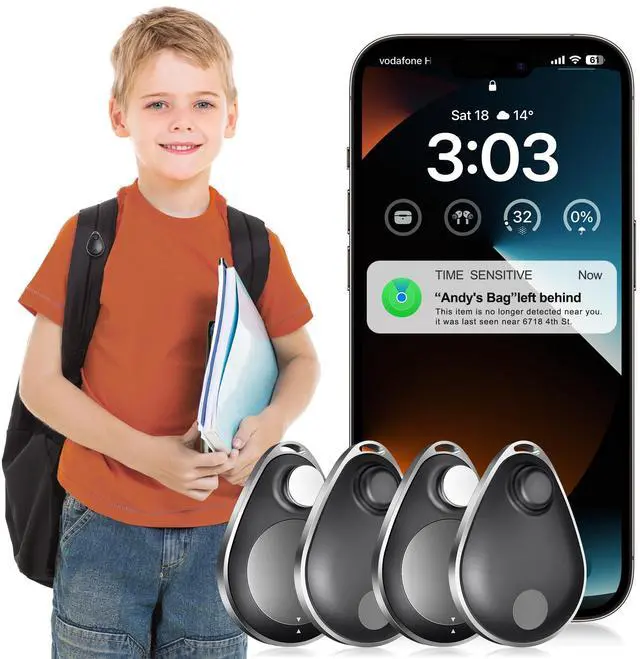 Main image of GPS Tracker for Kids 4 Pack, Magnetic Unlocker Tool, Hidden Anti-Removal Pin Tag, Works with Apple Find My (iOS only), No Monthly Fee, Tracking Device for Children Elderly Pets Backpack