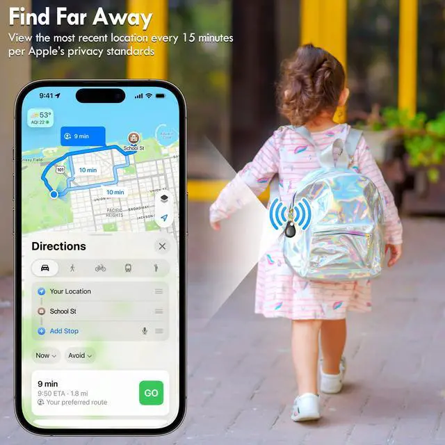 Alt view image 4 of 5 - GPS Tracker for Kids 4 Pack, Magnetic Unlocker Tool, Hidden Anti-Removal Pin Tag, Works with Apple Find My (iOS only), No Monthly Fee, Tracking Device for Children Elderly Pets Backpack