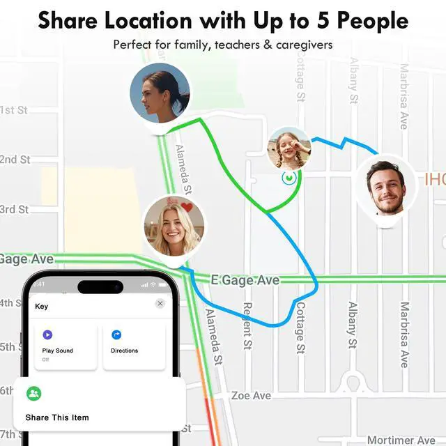 Alt view image 5 of 5 - GPS Tracker for Kids 4 Pack, Magnetic Unlocker Tool, Hidden Anti-Removal Pin Tag, Works with Apple Find My (iOS only), No Monthly Fee, Tracking Device for Children Elderly Pets Backpack
