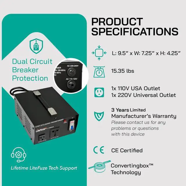 Main image of 3000 Watt Voltage Converter Transformer Step Up/Down - 110v to 220v / 220v to 110v Power Converter - Fully USA Grounded Cord - Universal Outlet Socket, CE Certified