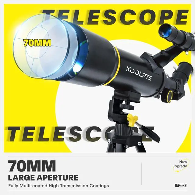 Alt view image 2 of 6 - 70mm 400mm Telescope for Kids & Beginners, 20X-200X AZ Mount Kit | 70mm 400mm telescope for kids and beginners; anti-reflection optics, 20X-200X range, phone adapter, tripod and remote kit