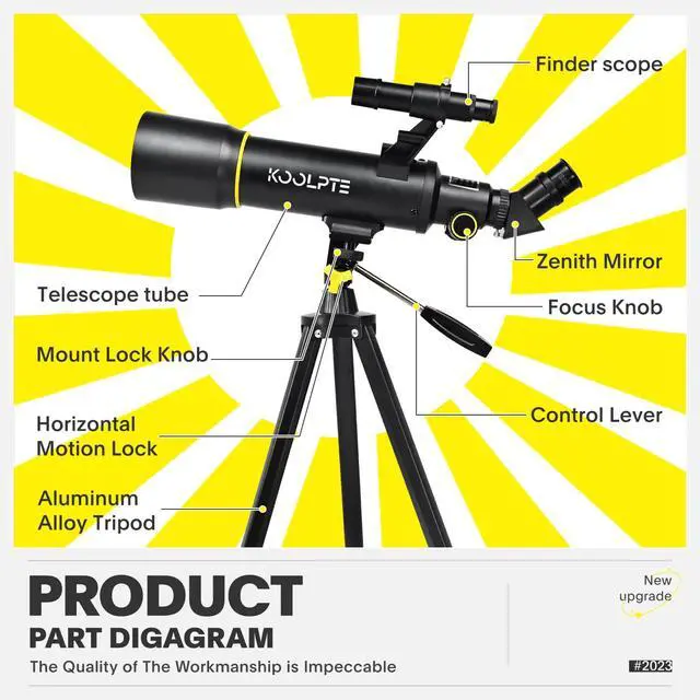 Alt view image 4 of 6 - 70mm 400mm Telescope for Kids & Beginners, 20X-200X AZ Mount Kit | 70mm 400mm telescope for kids and beginners; anti-reflection optics, 20X-200X range, phone adapter, tripod and remote kit