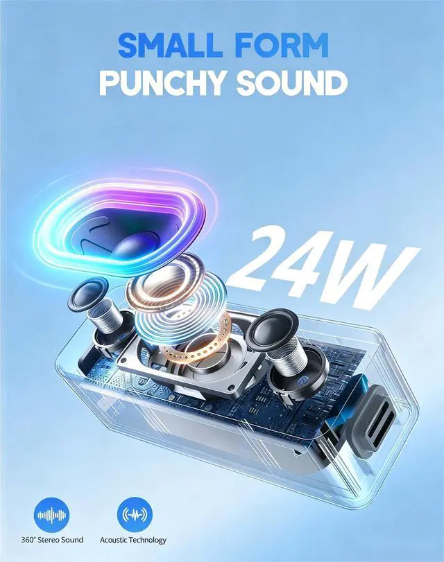 Alt view image 2 of 6 - Bluetooth Speaker Wireless Portable Outdoor Speakers, IPX6 Waterproof, Bold 24W Sound, 24H Playtime, TWS Pairing, Ambient Lights, Home/Travel/Beach Essentials, Birthday Gifts, Black