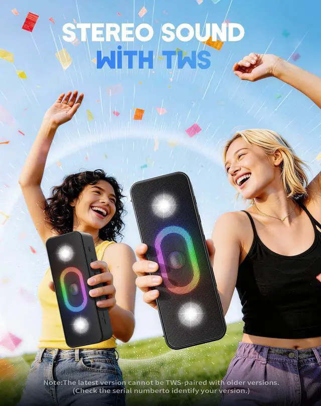 Alt view image 3 of 6 - Bluetooth Speaker Wireless Portable Outdoor Speakers, IPX6 Waterproof, Bold 24W Sound, 24H Playtime, TWS Pairing, Ambient Lights, Home/Travel/Beach Essentials, Birthday Gifts, Black