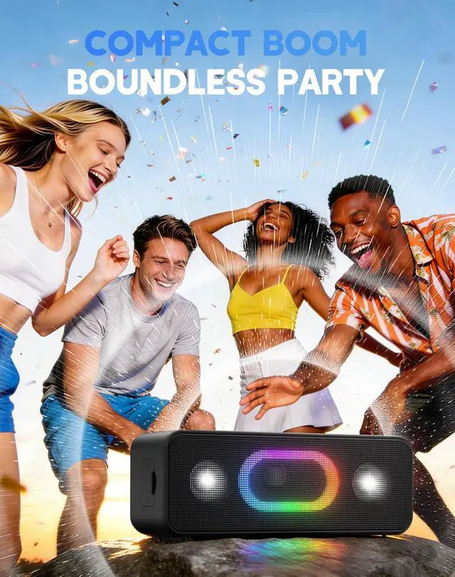 Alt view image 4 of 6 - Bluetooth Speaker Wireless Portable Outdoor Speakers, IPX6 Waterproof, Bold 24W Sound, 24H Playtime, TWS Pairing, Ambient Lights, Home/Travel/Beach Essentials, Birthday Gifts, Black