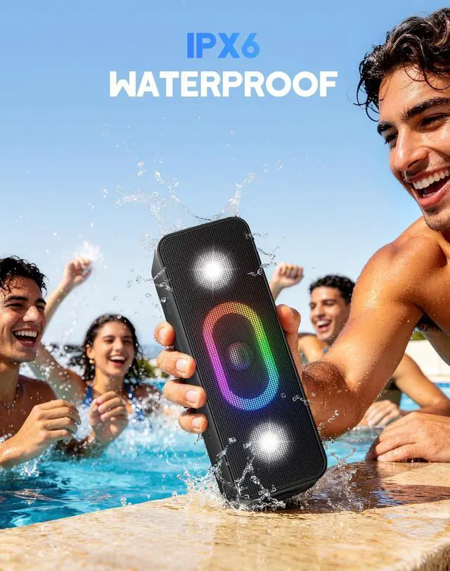 Alt view image 5 of 6 - Bluetooth Speaker Wireless Portable Outdoor Speakers, IPX6 Waterproof, Bold 24W Sound, 24H Playtime, TWS Pairing, Ambient Lights, Home/Travel/Beach Essentials, Birthday Gifts, Black