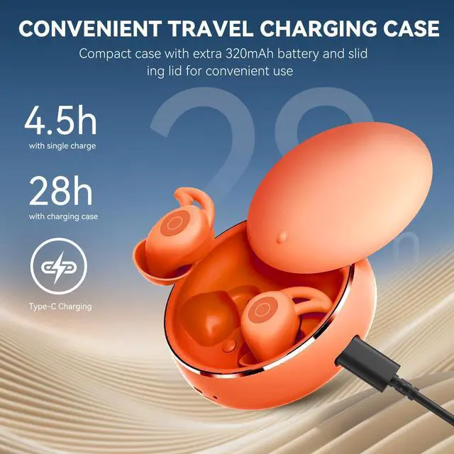 Alt view image 5 of 6 - Sleepals micro Sleep Earbuds for Side Sleepers | Sleep Headphones with Soft and Snug Fit | Moderate Noise Reduction (not ANC) | Small and Light, 4H Single Play, 28H with Charging Case (Orange)