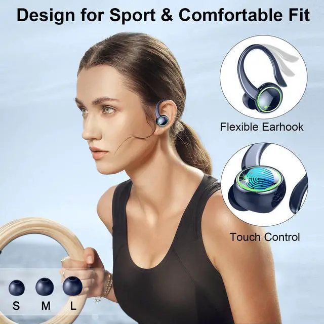 Alt view image 5 of 6 - Wireless Earbuds Sports, Bluetooth 5.4 Headphones Hifi Stereo, Over-Ear Buds with 50H Playback, Earhooks Design, ENC Noise Cancelling Mic, IP7 Waterproof, Fitness Headset for Gym Running Workout