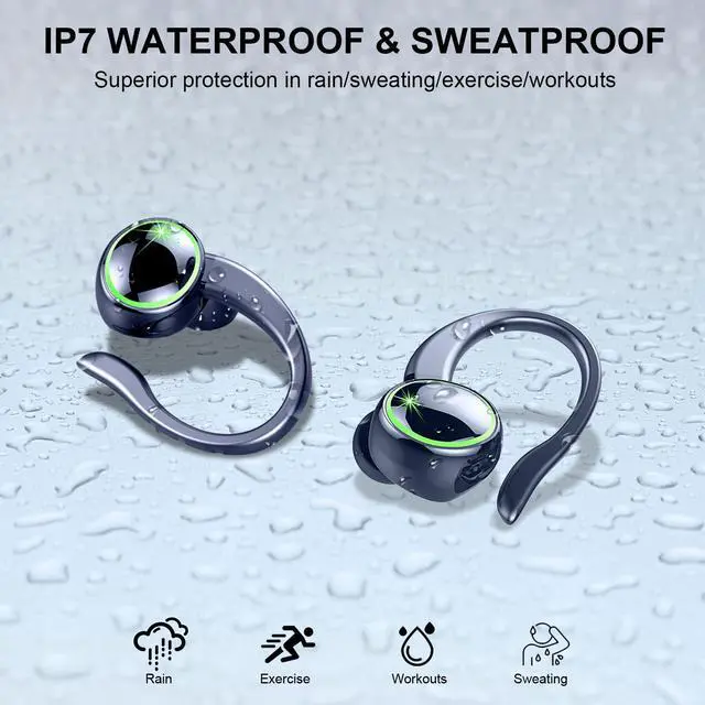 Alt view image 6 of 6 - Wireless Earbuds Sports, Bluetooth 5.4 Headphones Hifi Stereo, Over-Ear Buds with 50H Playback, Earhooks Design, ENC Noise Cancelling Mic, IP7 Waterproof, Fitness Headset for Gym Running Workout