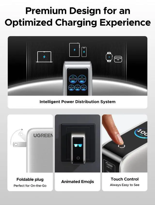 Alt view image 6 of 6 - Nexode Pro 100W GaN USB C Charger, 5-Port Fast Type-C Wall Charger Block with Smart Display Compatible with MacBook Pro/Air, iPhone 17/16 Series, Galaxy, iPad Pro, Steam Deck
