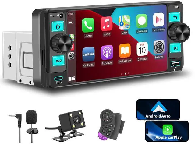 Main image of Single Din Car Stereo Dual Knob with Wireless CarPlay & Android Auto | Dual Knob Touchscreen, Easy Installation, Backup Camera Ready, Bluetooth, GPS, FM/AM, USB, EQ, Fits Single DIN Dash Opening