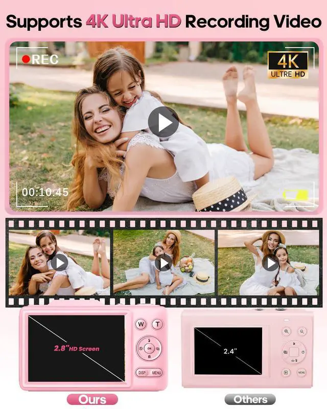 Alt view image 3 of 4 - Digital Camera 4K Autofocus Vlogging Camera for Photography with 16X Zoom Anti Shake, 32GB Card, 48MP Compact Portable Point and Shoot Camera for Kids Boys Girls Teens Beginner(Pink)