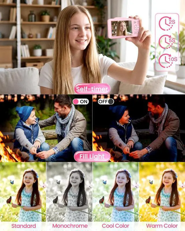 Alt view image 4 of 4 - Digital Camera 4K Autofocus Vlogging Camera for Photography with 16X Zoom Anti Shake, 32GB Card, 48MP Compact Portable Point and Shoot Camera for Kids Boys Girls Teens Beginner(Pink)