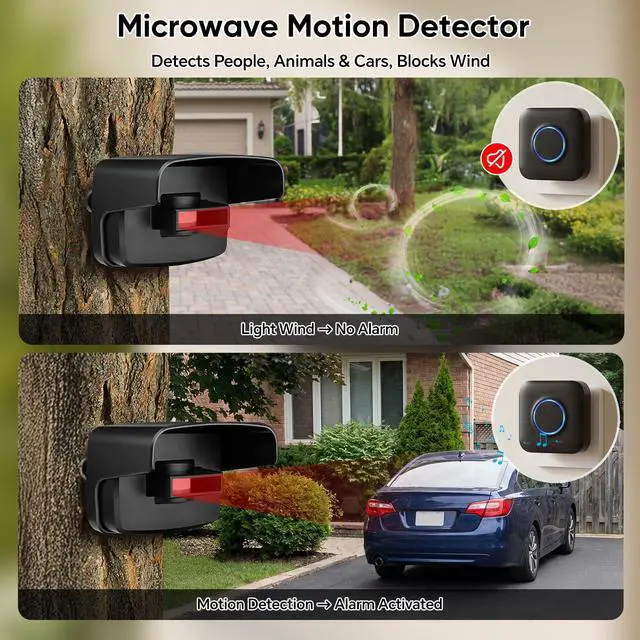 Alt view image 3 of 6 - Wireless Driveway Alarms with 58 Chimes,Drive Way Alarm Motion Sensor | Loud 5 Volume Levels Easy Installation, 600FT Range,Weatherproof Security for Driveways, Indoor/Outside Property