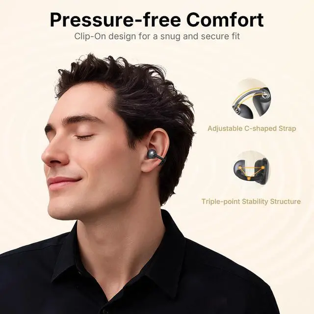 Alt view image 2 of 6 - Clip Open Ear Earbuds, Wireless Clip On Headphones for Sports, Grey | Adaptive Comfort with Secure Fit, Bluetooth 6.0, LDAC, Hi-Res Audio, 2 Mics Call, 40H Playtime, Earbuds for Running, Workout