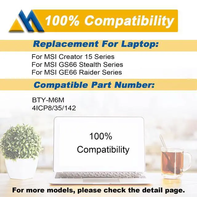 Alt view image 5 of 6 - BTY-M6M 99.99Wh Laptop Battery Replacement for MSI GS66 Stealth 10SE 10SF 11UE 11UH GE66 Raider 10UG 11UG GE76 for Raider 11UE 11UG GE76 for Dragon Tiamat 11UH WS66 10TM 11UMT 11UKT for Creator 15