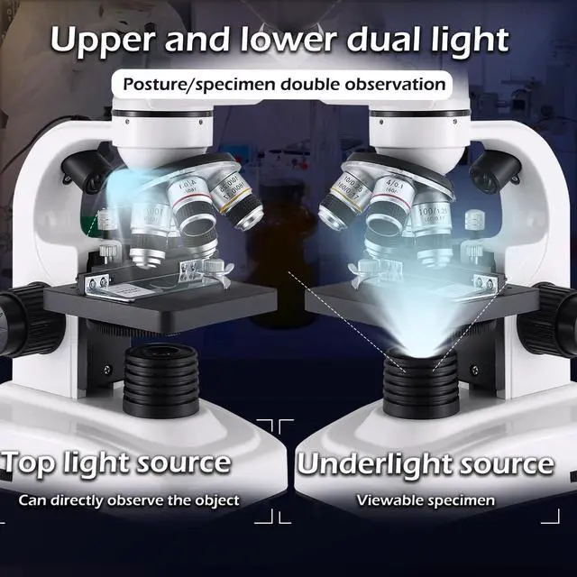 Alt view image 4 of 6 - Compound Microscope,40X-2500X ,WF10x and WF25x eyepieces, Dual LED Lighting and Two-Layer Mechanical Stage,Microscope for Adults