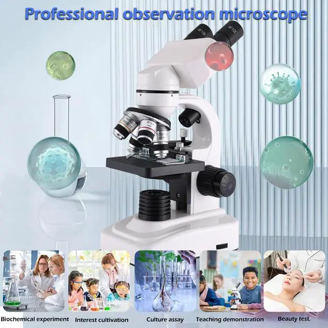 Alt view image 6 of 6 - Compound Microscope,40X-2500X ,WF10x and WF25x eyepieces, Dual LED Lighting and Two-Layer Mechanical Stage,Microscope for Adults