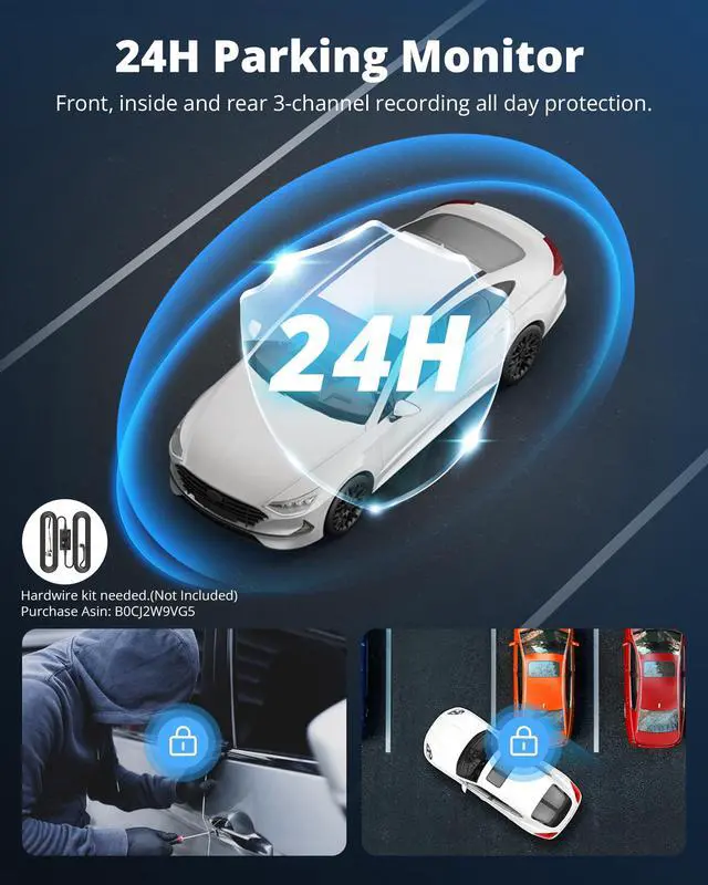 Alt view image 6 of 6 - 3 Channel Dash Cam Front and Rear Inside - 2.5K Car Dash Camera with 64GB Card, 5GHz WiFi Wireless Dashcam for Cars, APP Control, Super Night Vision, HDR, G-Sensor
