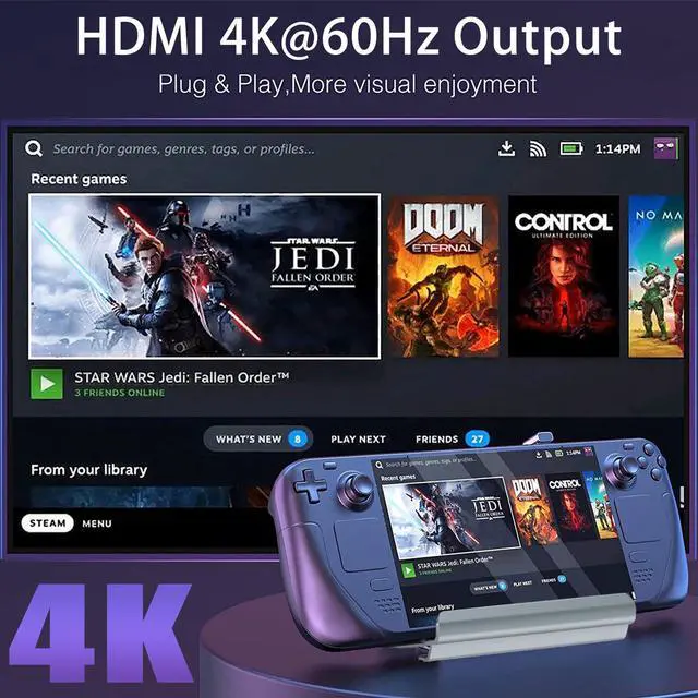 Alt view image 2 of 6 - Docking Station for Steam Deck ROG Ally, 6 in 1 Stream Deck Dock with HDMI 2.0 4K@60Hz, 1000Mbps Gigabit Ethernet, 3 USB-A 3.0 and 100W Full Speed Charging USB-C Port Compatible with Valve Steam Deck