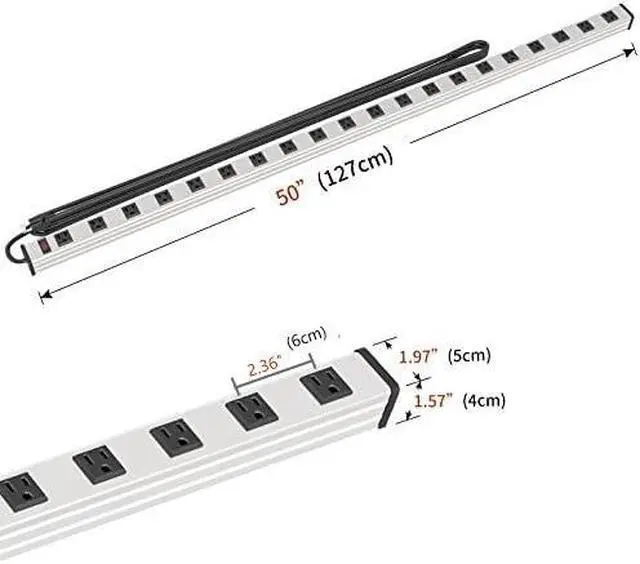 Alt view image 2 of 6 - 20 Outlet Heavy Duty Metal Socket Power Strip,15-Foot Long Extension Cord with Circuit Breaker. Mounting Brackets Included,Workshop/Industrial use,ETL Certified