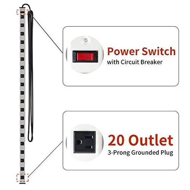 Alt view image 4 of 6 - 20 Outlet Heavy Duty Metal Socket Power Strip,15-Foot Long Extension Cord with Circuit Breaker. Mounting Brackets Included,Workshop/Industrial use,ETL Certified