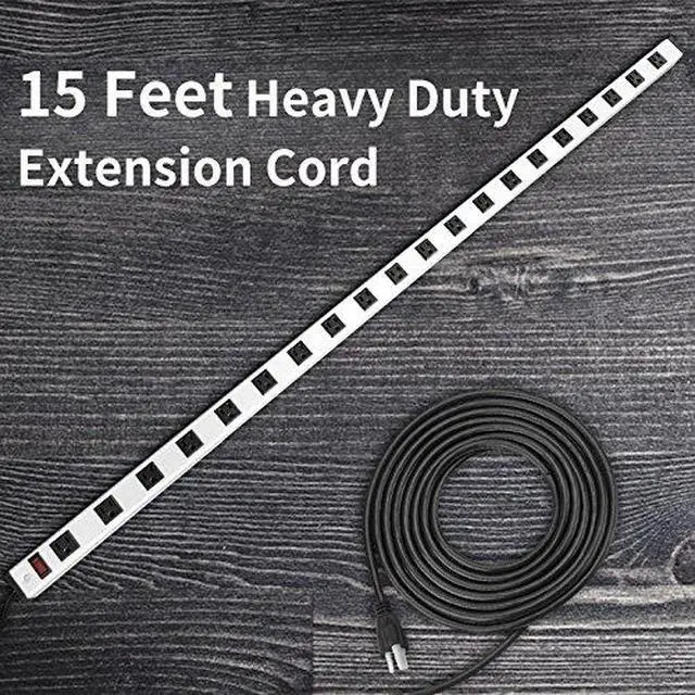 Alt view image 6 of 6 - 20 Outlet Heavy Duty Metal Socket Power Strip,15-Foot Long Extension Cord with Circuit Breaker. Mounting Brackets Included,Workshop/Industrial use,ETL Certified