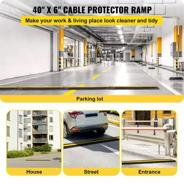 Alt view image 2 of 6 - 4 Pack of 1-Channel Rubber Cable Protector Ramps Heavy Duty 18000Lbs Load Capacity Cable Wire Cord Cover Ramp Speed Bump Driveway Hose Cable Ramp Protective Cover