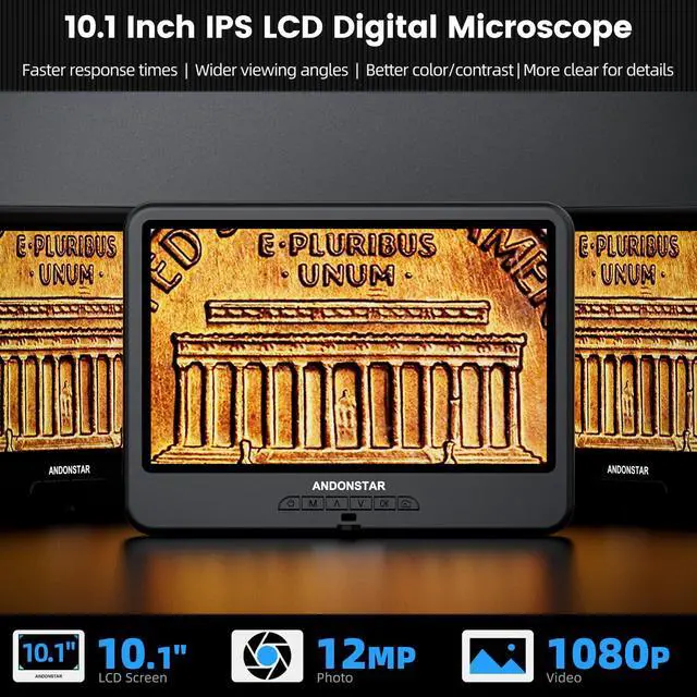 Alt view image 2 of 6 - AD109 Digital Microscope with 10.1" Screen for Soldering Repair | Flexible Boom Arm Stand, Coin Microscope Full View for Error Coins, 56 LED Ring Light, Windows Mac Compatible, 32GB Card