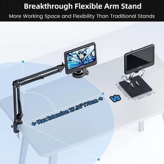 Alt view image 4 of 6 - AD109 Digital Microscope with 10.1" Screen for Soldering Repair | Flexible Boom Arm Stand, Coin Microscope Full View for Error Coins, 56 LED Ring Light, Windows Mac Compatible, 32GB Card