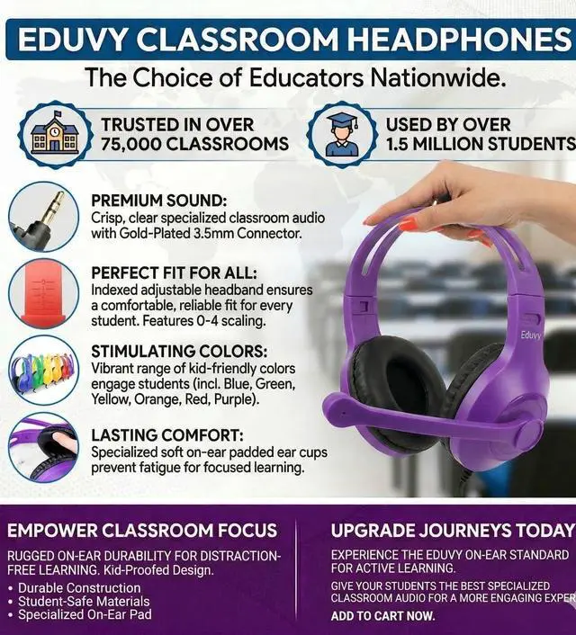 Alt view image 2 of 6 - Bulk Headphones for Classroom with Microphone, Heavy-Duty School Pack Wired Headphones for Students with Rotating Boom Mic. Teacher Must Haves from Elementary to College (12 Pack Mixed Color)