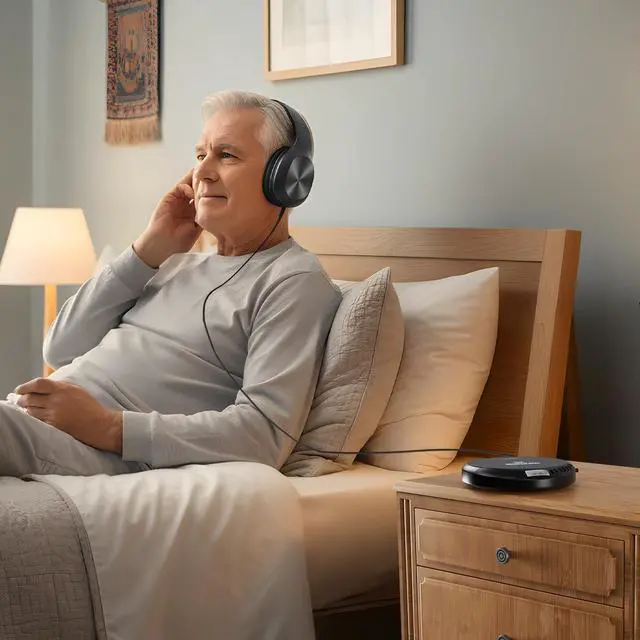 Alt view image 2 of 6 - Portable CD Player with Headphones, FM Radio, MP3 Playback, Black | 60-Second Anti-Skip for Home, Car & Travel, CD-R/CD-RW/MP3 Playback, 2 AA or USB Power, Simple Buttons, Foldable Headphones
