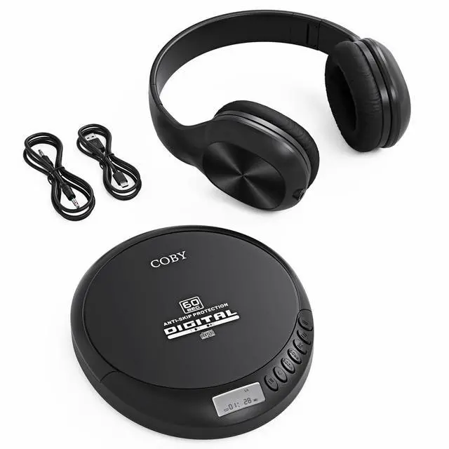 Alt view image 3 of 6 - Portable CD Player with Headphones, FM Radio, MP3 Playback, Black | 60-Second Anti-Skip for Home, Car & Travel, CD-R/CD-RW/MP3 Playback, 2 AA or USB Power, Simple Buttons, Foldable Headphones