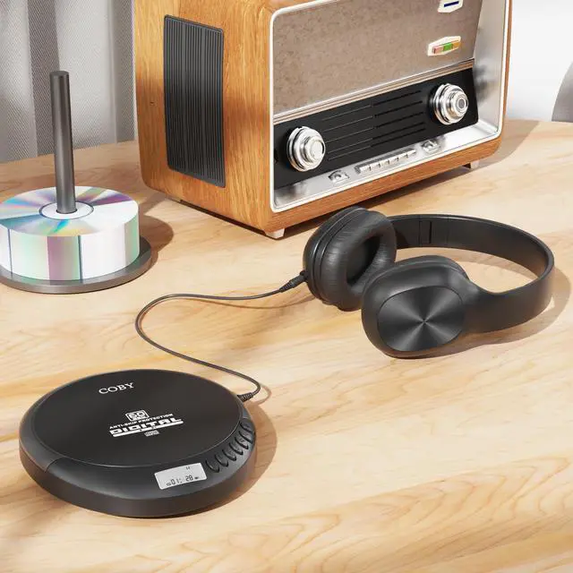 Alt view image 4 of 6 - Portable CD Player with Headphones, FM Radio, MP3 Playback, Black | 60-Second Anti-Skip for Home, Car & Travel, CD-R/CD-RW/MP3 Playback, 2 AA or USB Power, Simple Buttons, Foldable Headphones