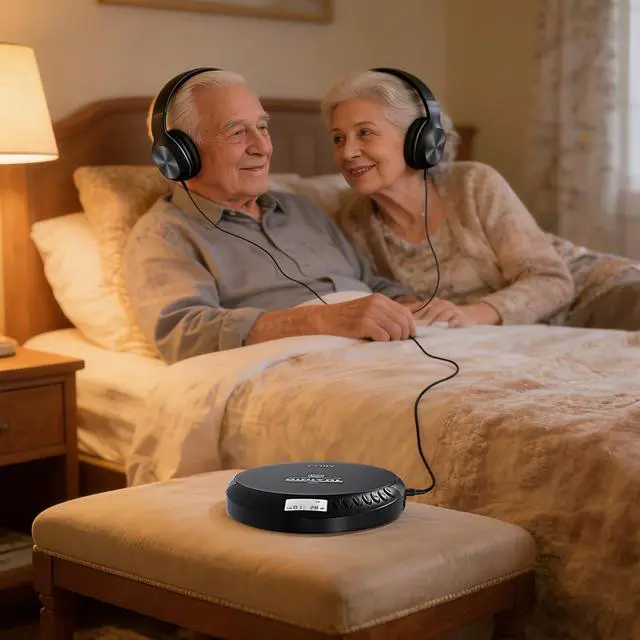 Alt view image 6 of 6 - Portable CD Player with Headphones, FM Radio, MP3 Playback, Black | 60-Second Anti-Skip for Home, Car & Travel, CD-R/CD-RW/MP3 Playback, 2 AA or USB Power, Simple Buttons, Foldable Headphones
