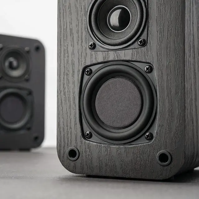 Alt view image 3 of 6 - Passive Bookshelf Speakers for Home Theater Surround Sound, Satellite Stereo Speakers with Crisper Sound and Classic Wood Grain for Record Player/Computer/TV, Wall Mountable, One Pair. | 6, 2.75" Woo